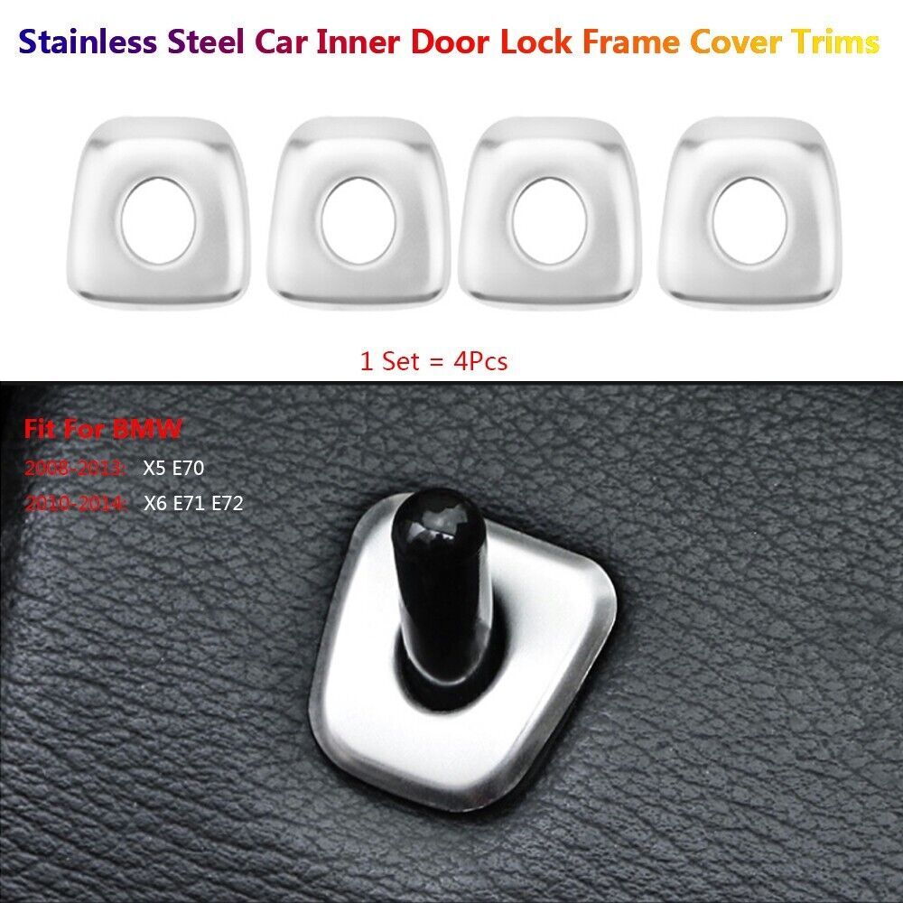 4x Stainless Steel Car Inner Door Lock Cap Cover Trim For BMW X5 X6 E70 E71 E72
