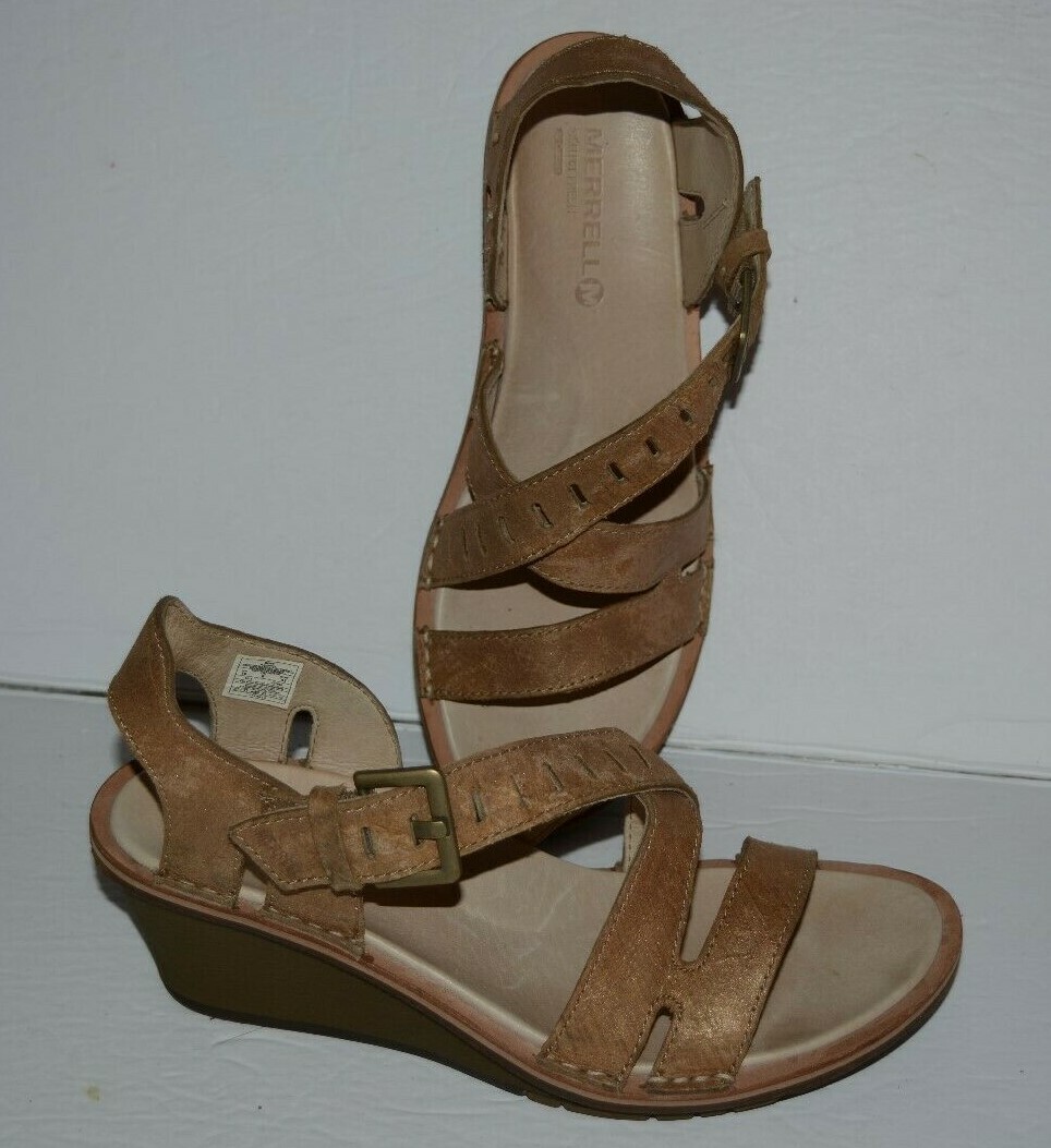 SANDALI DONNA MERRELL SIRAH LATTICE BEIGE PELLE ZEPPA TG 10 *EUC