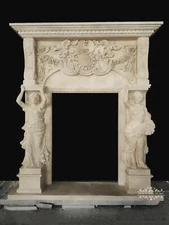 CARVED MARBLE FIGURATIVE FIREPLACE MANTEL - AG78