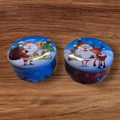 Christmas Tin Candles Two Vanilla Wolfberry & Orange Stocking Stuffers 2.2 Oz