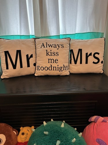 Mr & Mrs. Accent Pillows w/ Matching Always Kiss Me Goodnight Set Of 3