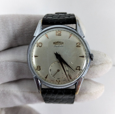 Roamer Vintage Mens Watch Silver Dial Manual Wind Sub Seconds Swiss 1950s 15J