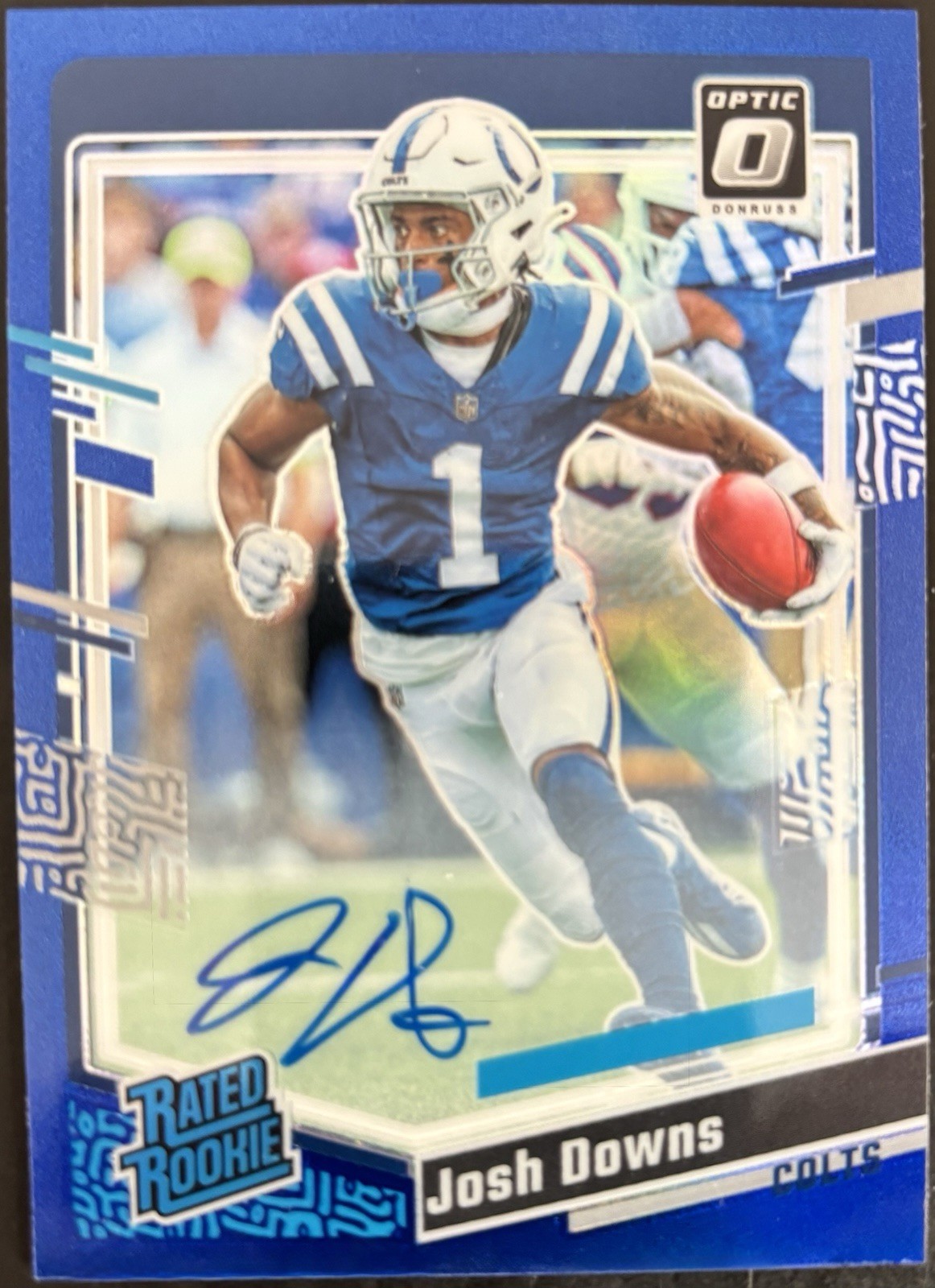 2023 Donruss Optic Josh Downs Rated Rookie Autograph Blue Prizm RC /99