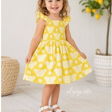 Mini Boden Butterfly Dress Girls 3-4 Yellow Smocked Flutter Sleeve NWT Cotton