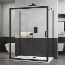 Black Sliding Door 3-Sided Shower Enclosure with Side Panels Cubicle 6mm Glass