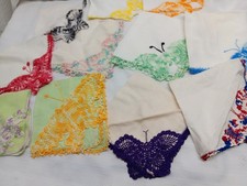 Vintage Hankies Lot 11 MultiColored Embroidery Butterfly Pretty white Linen