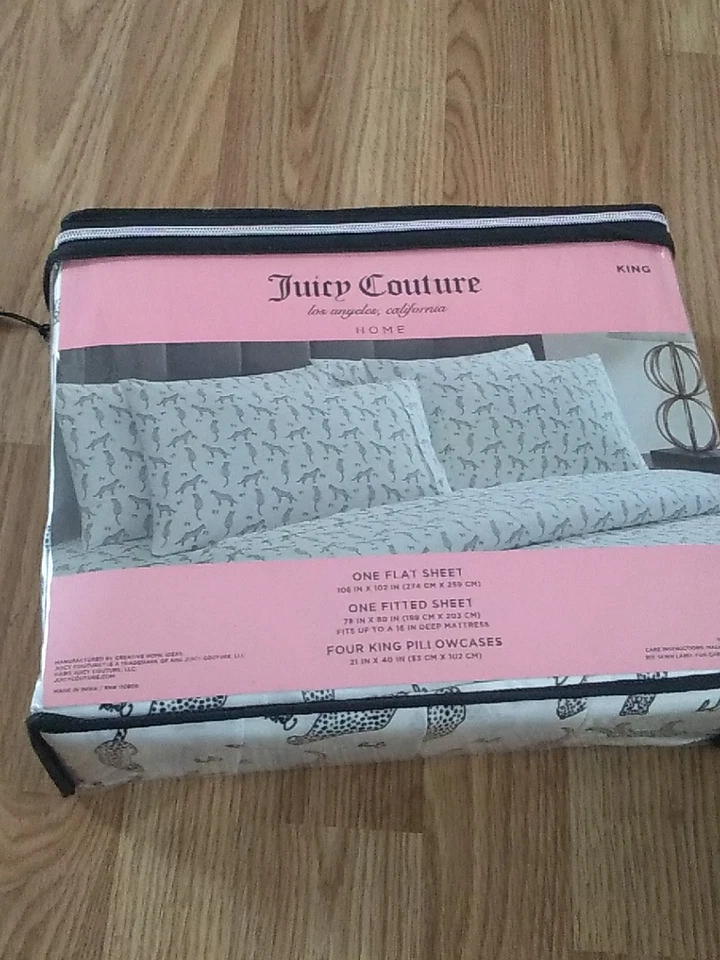 Juego de sábanas de 6 piezas Juicy Couture estampado de leopardos blancos tamaño king Foto 4 de 4