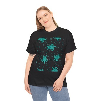 Sea Turtle Pattern Tee | Turquoise Turtles on Black