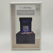 True Living Table Top Fountain, Natural River Rocks, Lights Up Battery Operated