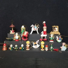 Vtg Wooden Christmas Ornament 22 Lot Angels Birds Rocking Horse Santa Snowman #5