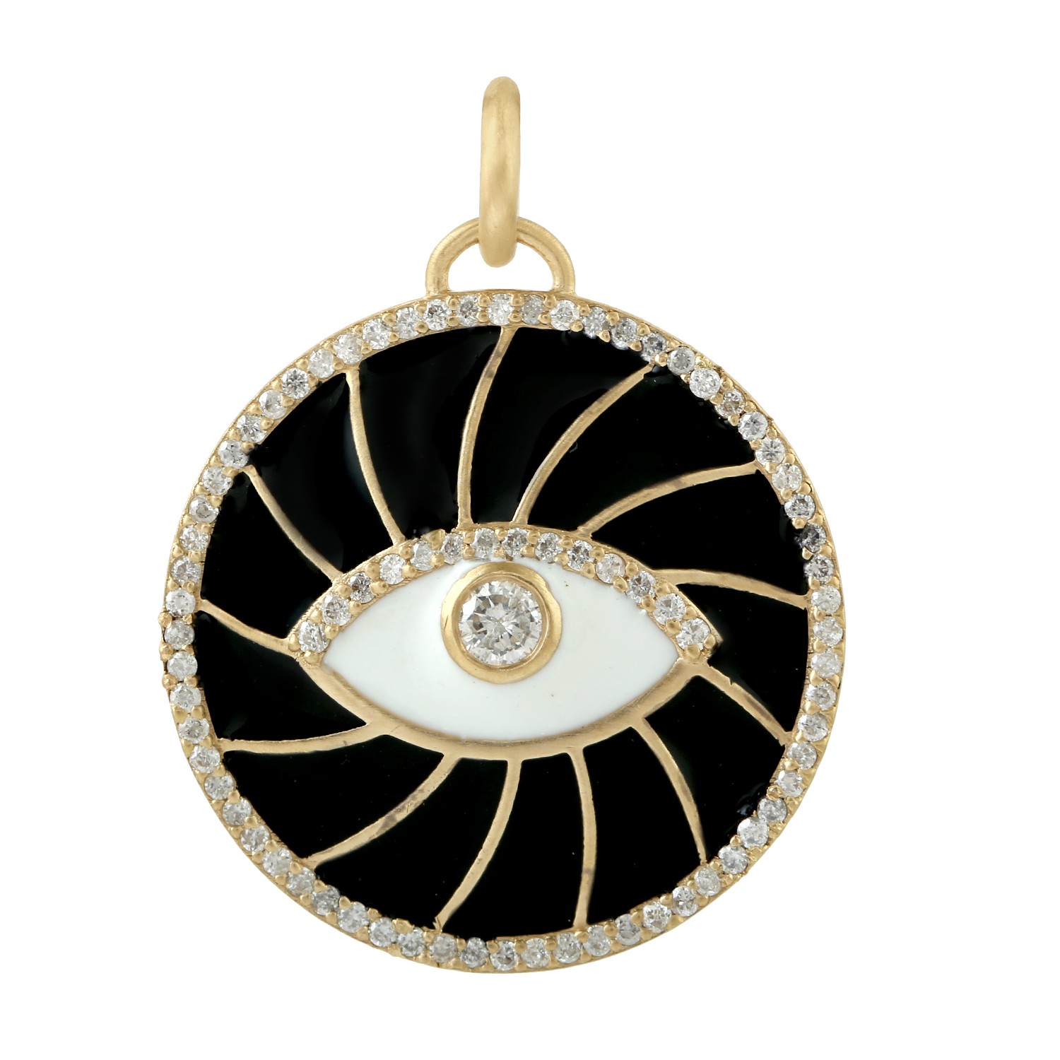 18k Evil Eye Charm Pendant Yellow Gold For Women Enamel Fien Jewelry Handmade