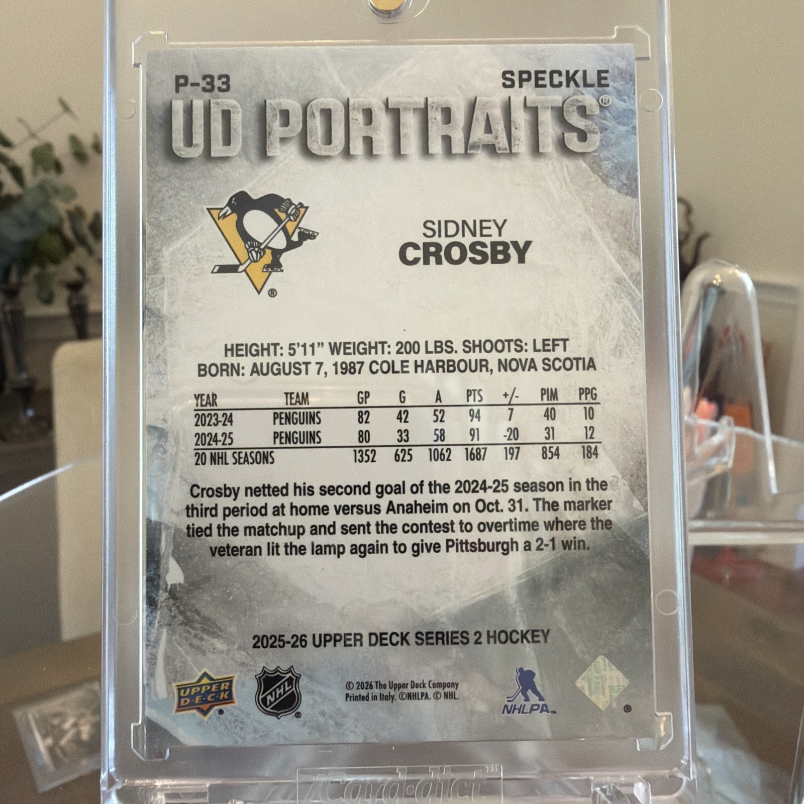 2025-26 Upper Deck Series 2 - Ud Portraits Sidney Crosby #P-33 SPECKLE Penguins view 2