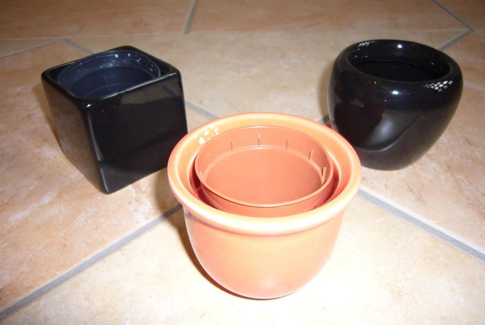 Blumenübertopf Keramik Übertopf Blumentopf 3 Stück Orange 6 cm hoch Ø 6,5 cm - Bild 1 von 1