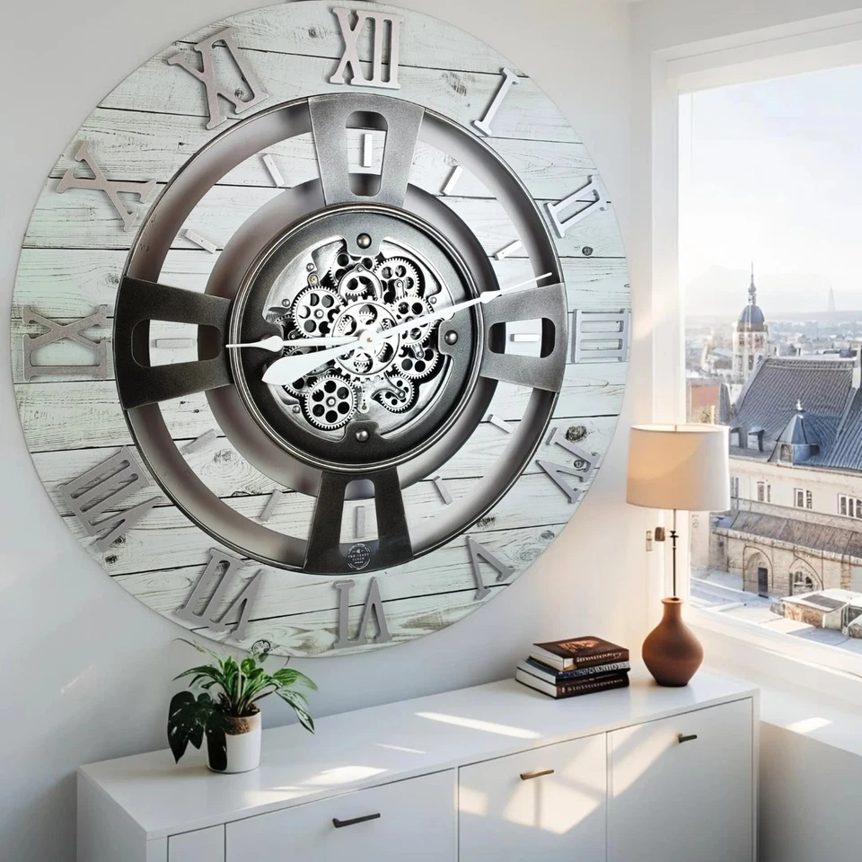 The Gears Reloj ENGLAND LINE RELOJ DE PARED REDONDO 36 PULGADAS BLANCO GRANJA Foto 2 de 4