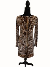 Michael Kors Animal Print Sheath Dress Long Sleeve Womens Size XS