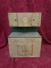Vintage 1950s Wolverine Tin Litho Toy Kitchen Cabinet Hutch Green Wood Tone