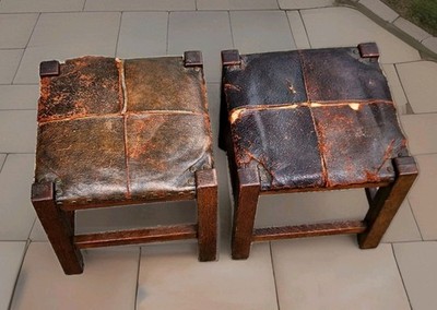 Antique Barber Bros Co. Mission Oak Arts & Crafts Foot Stool Ottoman Leather 