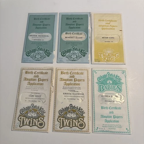 Lot Of 6 Vintage Cabbage Patch Kids Birth Certificates Twins Babies Talking