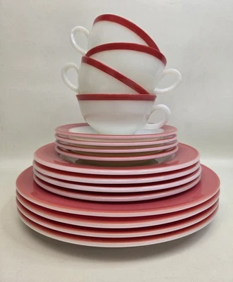Pyrex Flamingo Korallenband Milchglas 16 Stück Geschirrset 4 Gedecke MCM Vintage - Bild 1 von 4