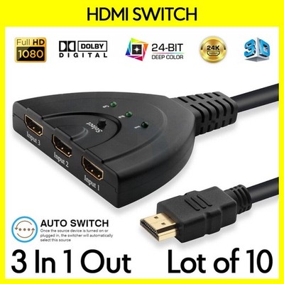 10 Pack HDMI Switcher 3 Sources 1 Display Digital Signal Amplifier 3 to 1 Switch