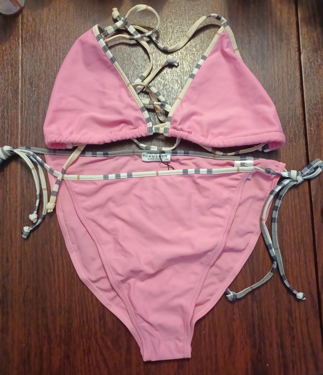 1) Pink Burberry Nova Check Two Pieces Bikini Set Swimsuit Size XL