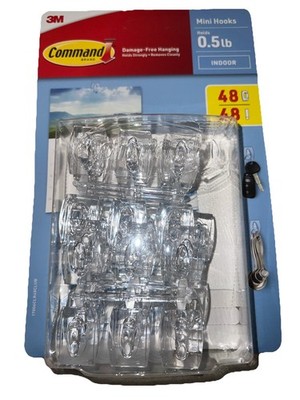 3M Command Mini Wall Hooks, Clear 48 Hooks + 48 Command Strips, Clear
