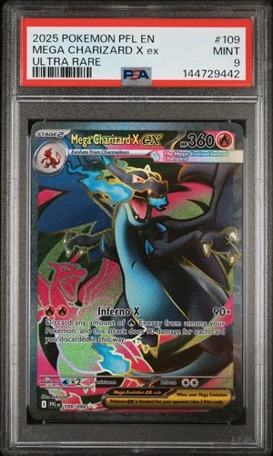 2025 POKEMON PFL EN-PHANTASMAL FLAMES ULTRA RARE #109 MEGA CHARIZARD X EX PSA 9