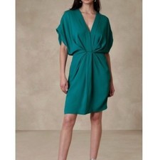 Banana Republic Teal Blue Dolman Sleeve Mari Drape V-Neck Mini Dress Size 2 NEW