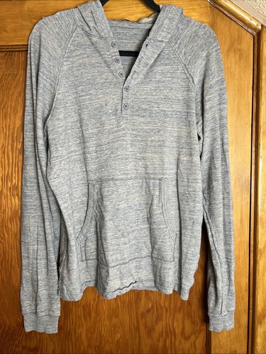 Alternative Men’s Large Hooded Henley Heather Blue Kangaroo Pocket - Picture 2 of 9