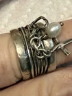 Vintage Sterling Silver Charm Ring Israel Shablool Didae Heart/ Cross/ Pearl