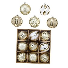 Christmas Tree Ornaments Set, 9ct 3.94 Inches White and Gold Shatterproof