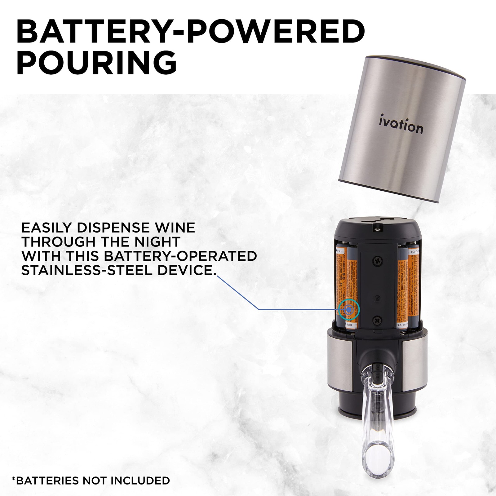 Stainless Steel Wine Aerator & Dispenser Set | Electric Battery-Operated Univ...