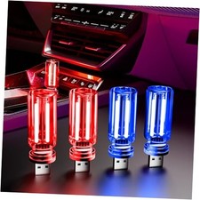 4 PCS USB Night Light, Touch Dimmable Mini USB LED Car Interior 2Red 2Blue