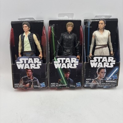NEW DISNEY  STAR WARS LOT OF 3 LUKE SKYWALKER  HAN SOLO AND REY 5.5'' INCHES TALL