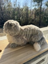 Avanti Applause Cat Plush Stuffed animal Closed Eyes Sleeping Gray And White 14"