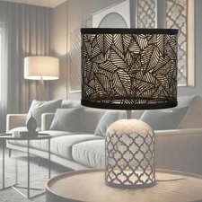 Leaf Pattern Drum Shade For Table Lamps - Laser Cut 12.7" Diam X 10" Tall Lam...