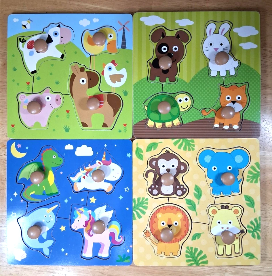 Toddler Wooden Puzzles Lot "Animals" - 4 Puzzles (pieces with wooden handles) - Image 3 of 4