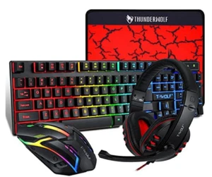 Four-piece T-WOLF Gaming Keyboard Wired LED RGB Backlight Bundle for PC Gamers