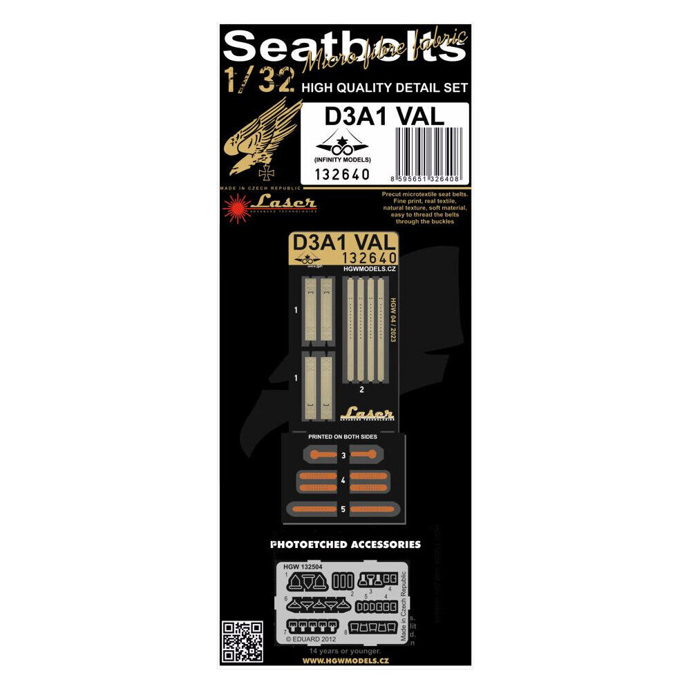 HGW 1/32 scale D3A1 VAL aircraft textile seatbelts - 132640 HGW 1/32 scale D3A1 VAL aircraft textile seatbelts - 132640