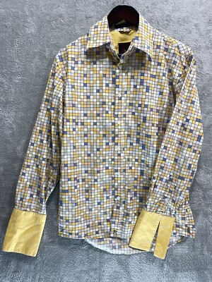 Roar Poplin Douce Men s Med Button Shirt Multicolored French Cuff Retro