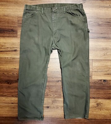 Dickies Carpenter Jeans 44x30'' Thick Denim Green Boot Cut Durable Work Pants EUC