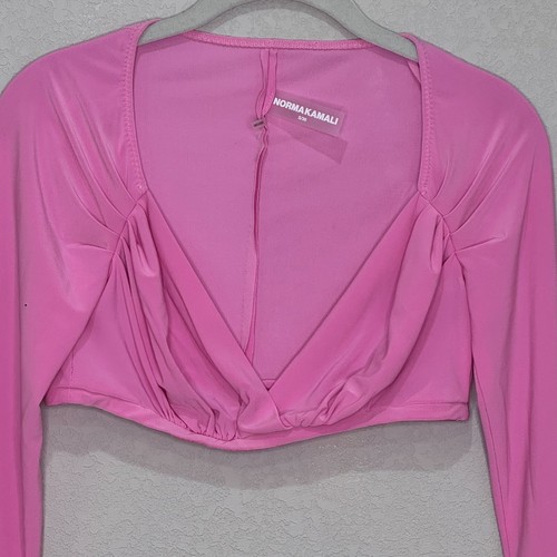Norma Kamali Sweetheart Crop Top Size Small Candy Pink Long Sleeve NEW $125 - Picture 5 of 7