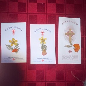 BETHLEHEM/JERUSALEM Holy Cards/Bookmarks w/Pressed Flowers Holy Land - Lot of 3