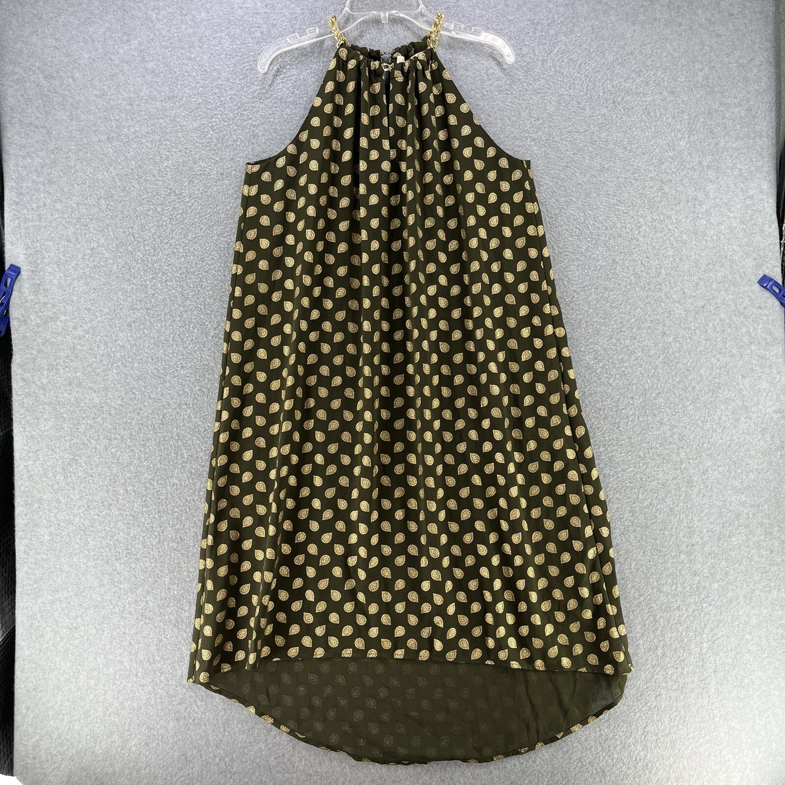 Abito da donna Michael Kors XS X Small Bergalia catena laminata collo verde