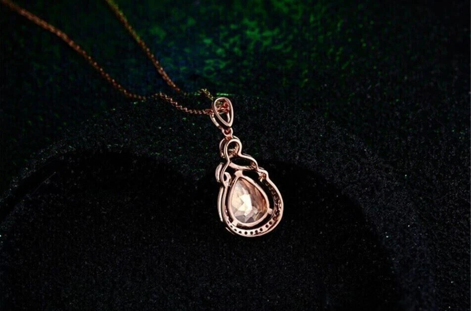 Кулон женский грушевидной огранки имитация коричневого цвета покрытие розовым золотом 14 карат цепочка 18 футов 2 карата - Изображение 3 из 4