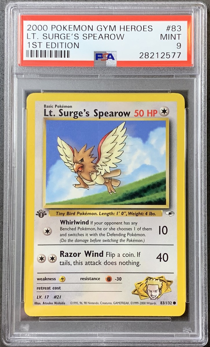 イブキのギャラドス 1st ED. psa9 Pokémon Card 1st Ed. Lt. Surge's Spearow PSA 9 Mint, Gym Heroes 83