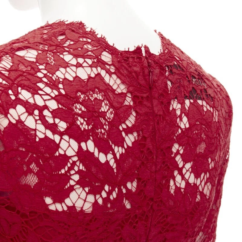 Abito da cocktail VALENTINO rosso floreale pizzo coltello gonna plissettata IT38 XS