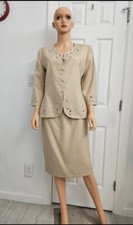 Le Suit Women's Skirt Suit 2 Pc Size 10 Beige Career Business Work wear