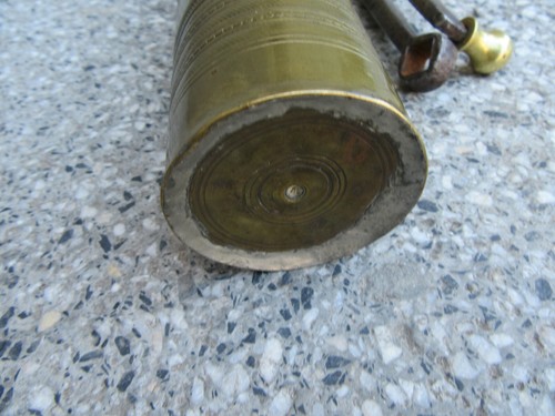 VTG ANTIQUE 19C. OTTOMAN TURKISH BRASS BRONZE COFFEE MILL GRINDER MAKER MARKED - Picture 7 of 10