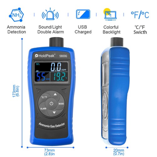 Ammonia Gas Meter Digital LCD 0-100PPM Automotive NH3 Temp Detector Rechargeable - Picture 7 of 11